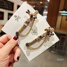 2022 New fashion Korean Court Style Baroque Hairpin Cute Metal Cartoon Side Clip High Grade Chain Diamond Banger