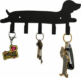Black Metal Key Rack Dog Sign Key Hooks Hanger Wall Mounted with 5 Hooks