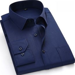 Plus Size 8xl Large Men's Dress Shirts Oversized Long Seeve Solid Mens Office Business Dark Blue White with Pocket 220322