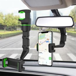 Car Phone Holder Multifunctional 360 Degree Rotatable Auto Rearview Mirror Seat Hanging Clip Bracket Cell-Phone Holders for Cars
