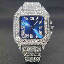 Luxury Brand Square Watch Ice Out Diamond Hip Hop Sunburst Dial Relojes de cuarzo impermeable RELOJ Hombre Marca de Lujo