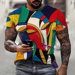 Men's T-Shirts Summer Men's Oversized T-Shirt Short Sleeve Abstract Painting Cubism Art Print Streetwear Fashion Casual Fun Top 6XLMen's