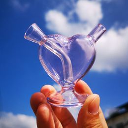 3" Pink Glass Smoking Hand Pipes Beautiful Heart Water Bong Tobacco Accessories Dab Rig Art Oil Burner Spoon Gift