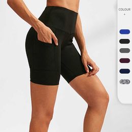 Women's High Waist Yoga Shorts Slant Pocket Running Training Fast Dry Tight Stretch Fitness Leggings Casual Workout Gym Pants