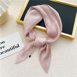 Women'S Spring Autumn Pleated Print Silk Casual Simple Wild Scarf 70*70cm Neckerchief Bandana Decorative Headscarf 220511