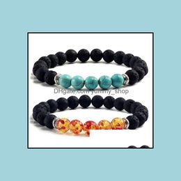 Charm Bracelets Jewellery 8Mm Turquoise Tigers Eye Black Lava Stone Aromatherapy Essential Oil Diffuser Bracelet Ch Dhk1I