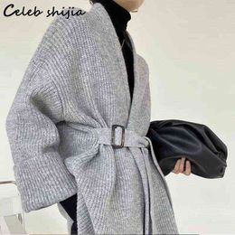 New Sweater Cardigan for Women Autumn Winter 2022 Grey Vintage Chic Knitted Coat Female Korean Fashion Oversized Wool Clothing T220714