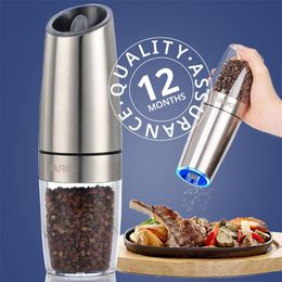 Automatic Salt Pepper Grinder Electric Spice Mill Grinder Seasoning Adjustable Coarseness Kitchen Tools Grinding For Cooking BBQ 220510