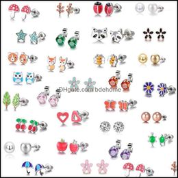 kids animals earrings Canada - Stud Earrings Jewelry Luokey 30 Pairs Set Stainless Steel For Women Tiny Small Animal Fruit Cute Children Kids Frog Bee Jewelry1 Drop Delive