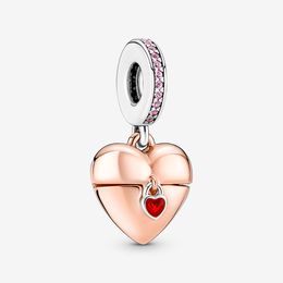 100% 925 Sterling Silver Love Confession Heart Lockets Dangle Charms Fit Original European Charm Bracelet Fashion Women Wedding Engagement Jewelry Accessories