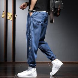 Men's Jeans Summer Lyocell Men Streetwear Baggy Joggers Pencil Pants Thin Blue Jean Casual Elastic Waist Denim TrousersMen's