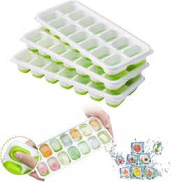 Ice Cube Moulds Ice Cube Tray Kitchen Tools Food Grade Silicone With 14 Holes Covered Ice Cube Tray Set Blue Green Optional