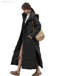 Winter Coat Women Black Long Loose Hooded Cotton Coat 2022 New Fashion Side Button Split Green Beige Thick Warmth Parka Feminina L220730