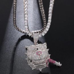 Pendant Necklaces Hip Hop CZ Stone Bling Out Cool Smoking Bully Dog Pendants Necklace For Men Rapper Jewellery Drop NecklacesPendant
