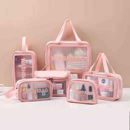 Toiletry Bag Toiletries Pouch Transparent Cosmetic Bag Six Piece Set Pvc Wash Storage Bath Swimming Beach Pu Matte Bag 220707