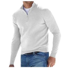 Men Casual Sweater Classic Zipper High Neck Solid Color Slim Knitted Sweater Stand Collar Long Sleeve Tops Autumn And Winter L220730
