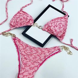 Dambadkläder G Chain Designer Bikiniset Baddräkt Stringtrosa Svart flickbaddräkt Sexigt mode Rosa Triangl Tankini Beach Midjeskydd Push up Sommarbad 20ss