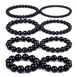 Beaded Strands Black Obsidian Bracelet Buddhist Prayer Blessing Blackstone Healing Stone Ball Beads Charm Jewellery For Women Men Gifts Fawn22