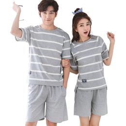 Couple Nightwear Suit Summer Sweet Short Sleeve Pajamas Striped Casual Homewear Men Big Yards M-3XL Cotton Pijamas Mujer 220511