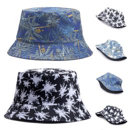 Wide Brim Hats Cotton Bucket Hat Coconut Print Summer Sun Sunscreen Panama Outdoor Fisherman Cap Women Beach HatWide