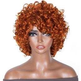 Afro Kinky Wave Wigs African Curly Hair Fluffy Wig Light Brown Short Wig Head Cover