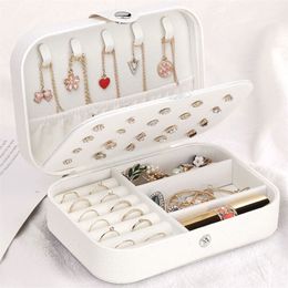 Jewelry box for earrings ring necklaces storage PU leather Portable organizer Travel case LJ200812
