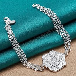 925 Sterling Silver Big Rose Flower Chain Bracelet For Women Charm Wedding Engagement Party Gift