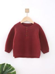 Toddler Boys Half Button Raglan Sleeve High Low Hem Sweater SHE