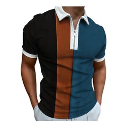 Fashion 3D Stripe Print Polos Tshirts For Summer Men Zipper Lapel Designer Splicing Color Short Sleeve Polo Tops ZZPL61-70