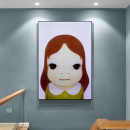 Yoshitomo Nara Cute Cartoon Girl Canvas Painting Sleepwalking Doll Poster Japanese Wall Pictures For Girl Kids Room Decoration