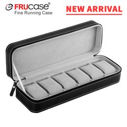 Watch Boxes Cases FRUCASE Black Watch Box 6/12 Grids PU Leather Watch Case Watch Storage Box for Quartz Watcches Jewellery Boxes Display Gift 230206