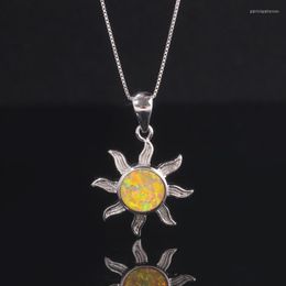 Pendant Necklaces CiNily Luxury Large Fire Opal Sun Pendants Silver Plated Solar Star Charms With Earth Yellow Stone Simple Chic Jewellery Man
