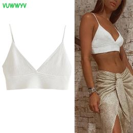 TRAF White Crop Top Woman Ribbed Knitted Women Summer Sexy Backless Female Strappy Tank s Camis Blouses 220325