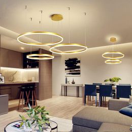 Pendant Lamps Circle Rings Acrylic LED Lights Aluminum Body 60CM 80CM 100CM Luminaria For Foyer Bedroom Living RoomPendant
