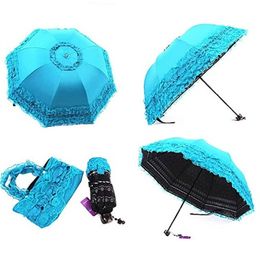 Folding Umbrella Women Sun Rain Umbrella Anti-UV Black Coating Waterproof Parasol Lovely Princess Lace Sunshade Umbrella MJ0450