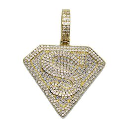 Замороженный супермен знак подвесной ожерелье Золото серебристое серебристое серебряное ожерелье за ​​спиной для мужских женщин Блань