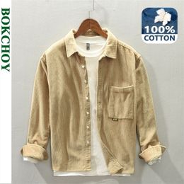 Autumn Winter Men Corduroy Shirt Thick Pure Cotton Button Up Casual Long Sleeve Pocket GA-D221 220322