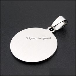 Charms Jewelry Findings Components Stainless Steel Sier Color Round Shape Blank Pendants For Necklace Men Women Fas Dh6