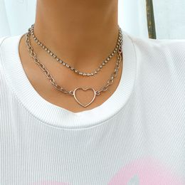 Delicate Rhinestone Claw Chain Choker For Women Hip Hop Heart Pendant O Chain Double Layer Necklace Summer Party Jewellery