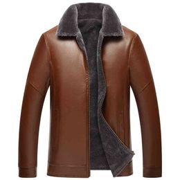 Casual Warm Men Winter Jacket Male Faux Leather Pu Leather Jacket Brown Fluffy Jacket Plus Size 5xl 6xl Faux Fur Thick Windbreaker L220725