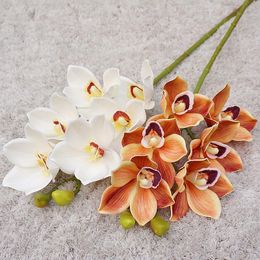 Decorative Flowers & Wreaths 6Heads Real Touch Silicone Cotton Big Cymbidium Orchid Room Decor Artificial Flores Deco Fleurs ArtificiellesDe