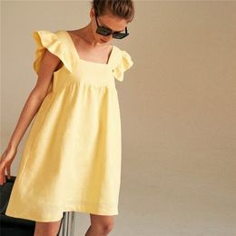 Women Summer Sexy Dress Square Neck Solid Color Cute Elegant Clothes Vestidos 220402