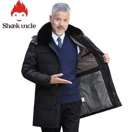 winter style middle age men casual warm hooded down coats luxury high quality fur collar thick long down jacket men 201127