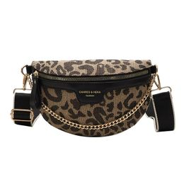 Evening Bags Fashion Leopard Women Waist Bag Female Phone Purses Ladies Chest Wide Strap Crossbody Shoulder Small Chain Fanny PacksEvening