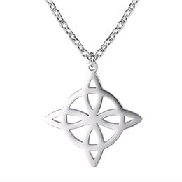 Pendant Necklaces Witchcraft Witch's Knot Stainless Steel Geometry Long Chain Necklace For Women Men Fashion Silver Color Jewelry GiftsP