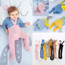 Breathable Infant Kids Suspender Pantyhose Spring Autumn Baby Girls Boys Cute Solid Colour High Waist Bandage Overall Leggings