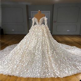 3D Floral Flower Ball Gown Wedding Dress Gorgeous Off Shoulder Long Sleeve Puffy Princess African Wedding Gowns