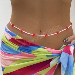 2022 Trendy Minimalism Pink Waist Beads Chains Korean Geometric Red Colour Heart Belly Chain Bohemia Sexy Body Chain Women Jewellery