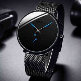 2022 Mens Fashion Minimalist es Men Business Casual Quartz Simple Male Stainless Steel Mesh Band Clock reloj hombre Y220707