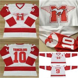 Nivip 10 Dean Youngblood Hamilton Mustangs Hockey Jerseys 9 SUTTON Moive White Red All Stiched Men's Uniforms Fast Shipping